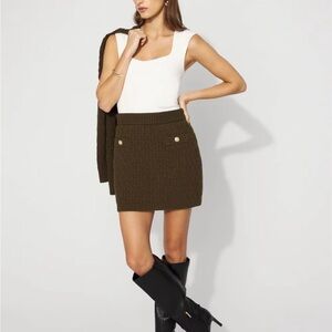 White House Black Market Olive Cable-Knit Mini Skirt with Gold Buttons